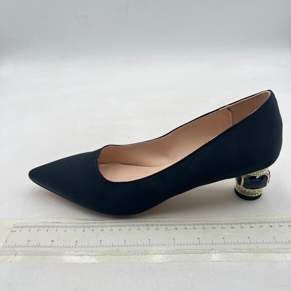 FSJ Black Bridal Pointed Toe Low Heel Crystal Pumps Slip on Wedding Comfort Shoe - Picture 2 of 8